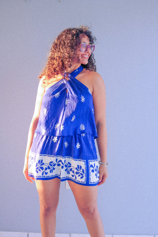 Royal Blue Printed Short Set