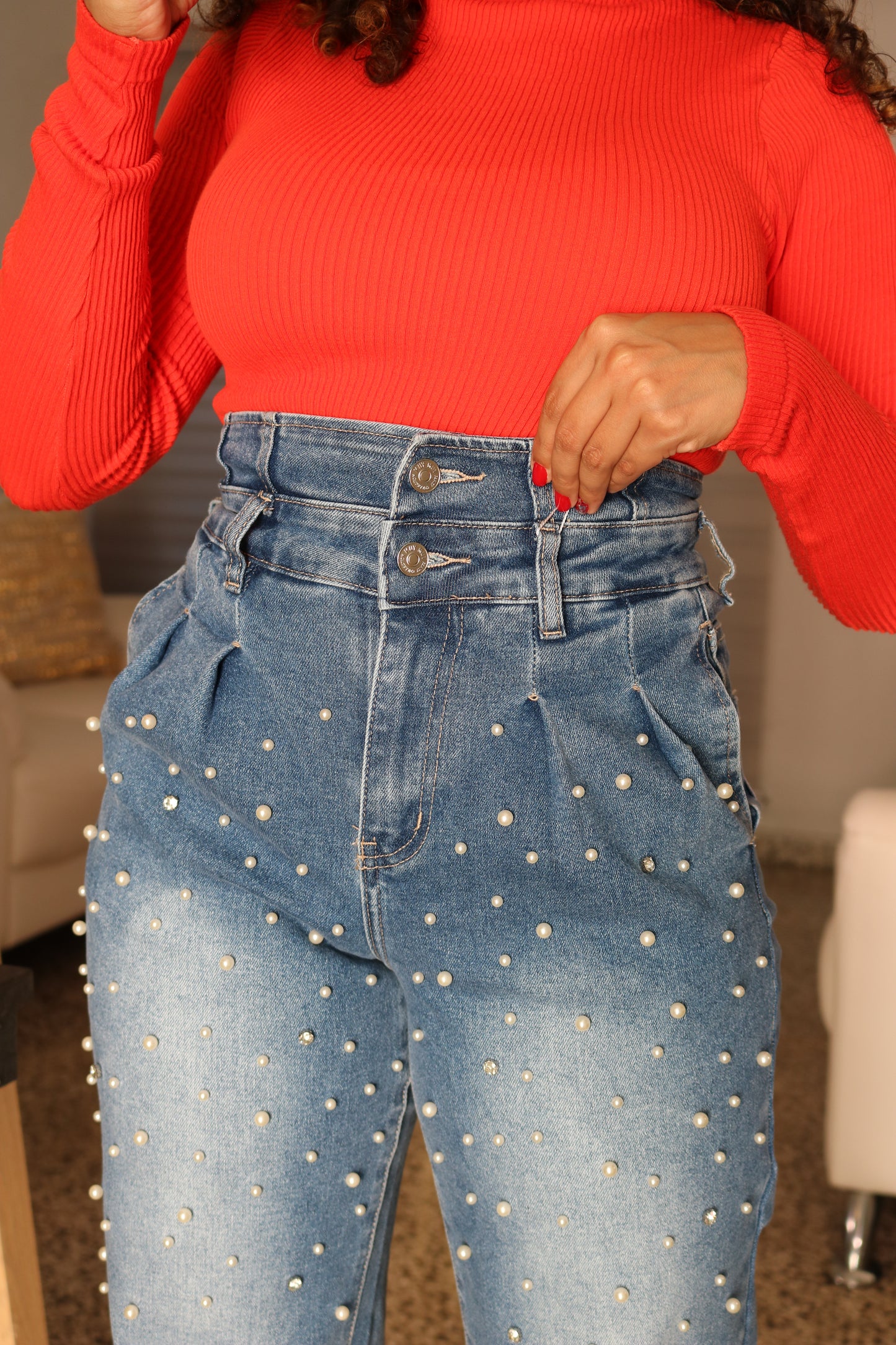 Pearls Embellished Jeans