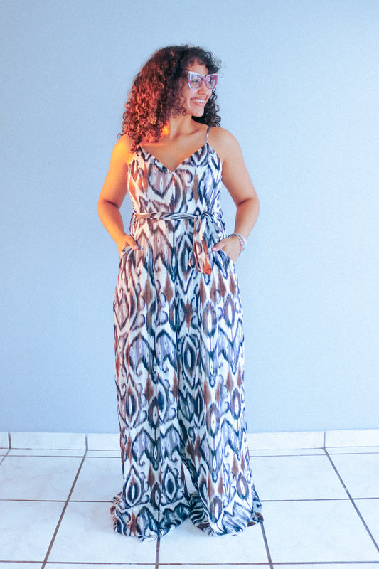 V Neck Printed Jumpsuit