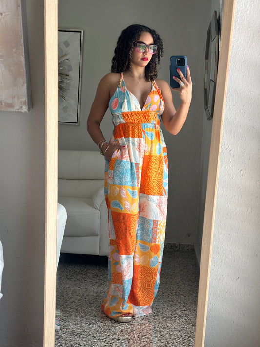 Cut Out Printed Jumpsuit