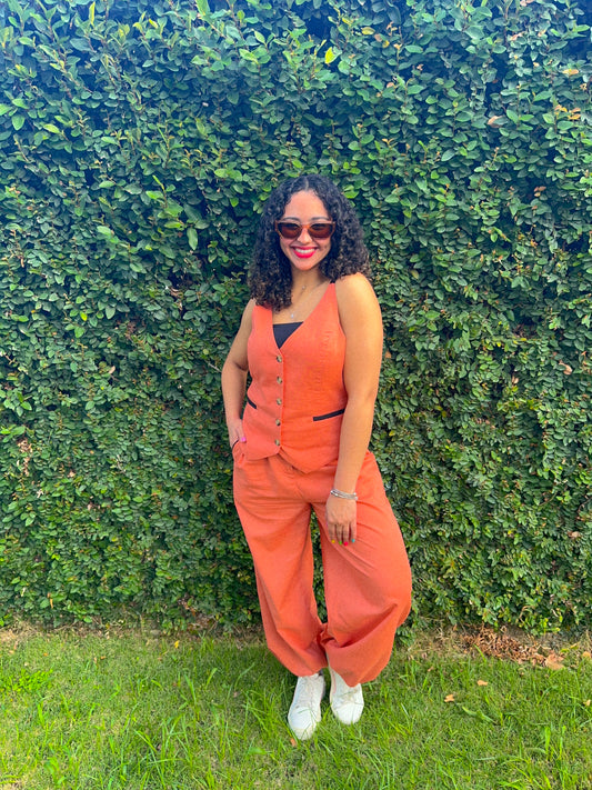 Terracota Linen Vest Set