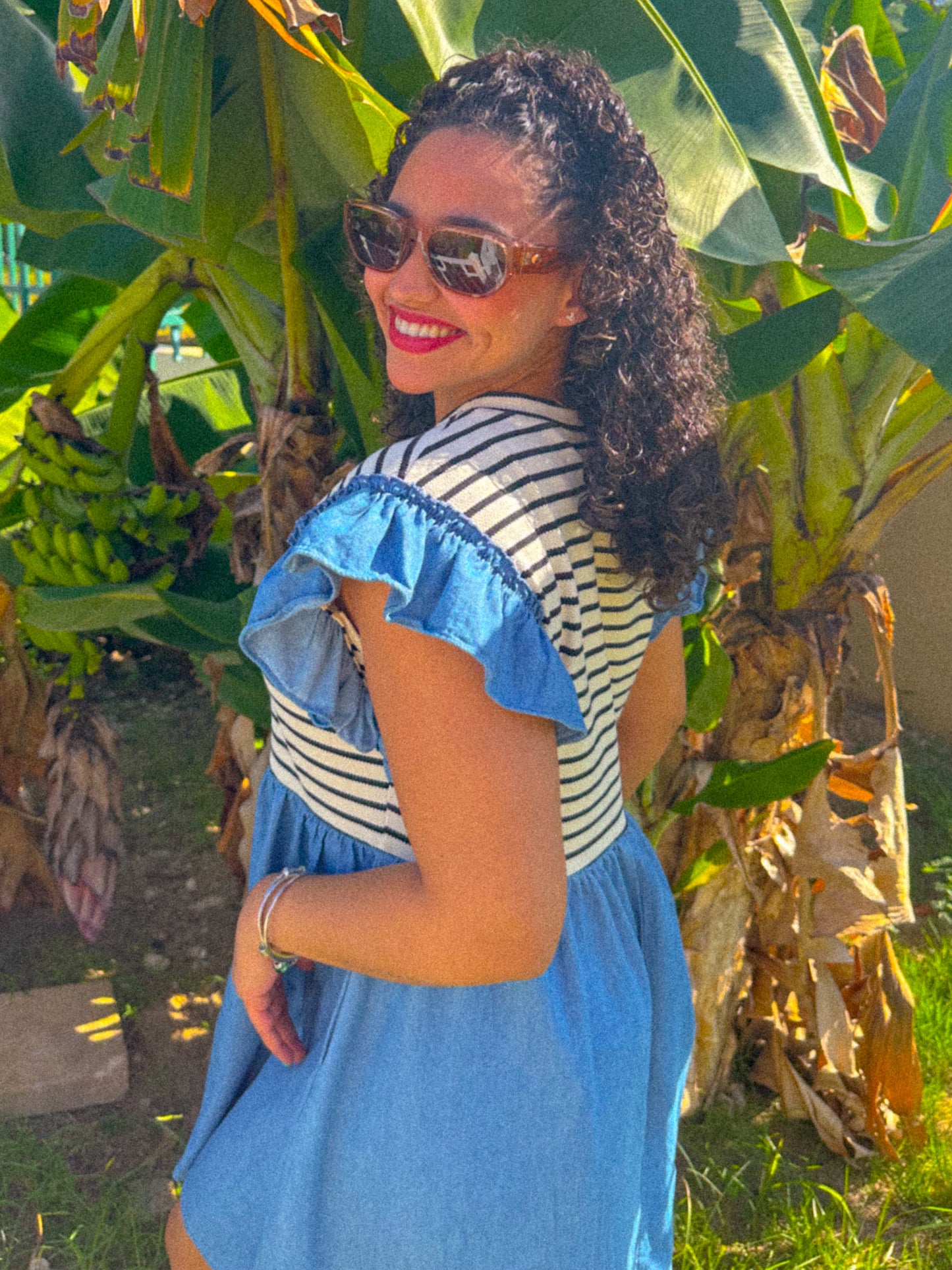 Striped Short Denim Dress