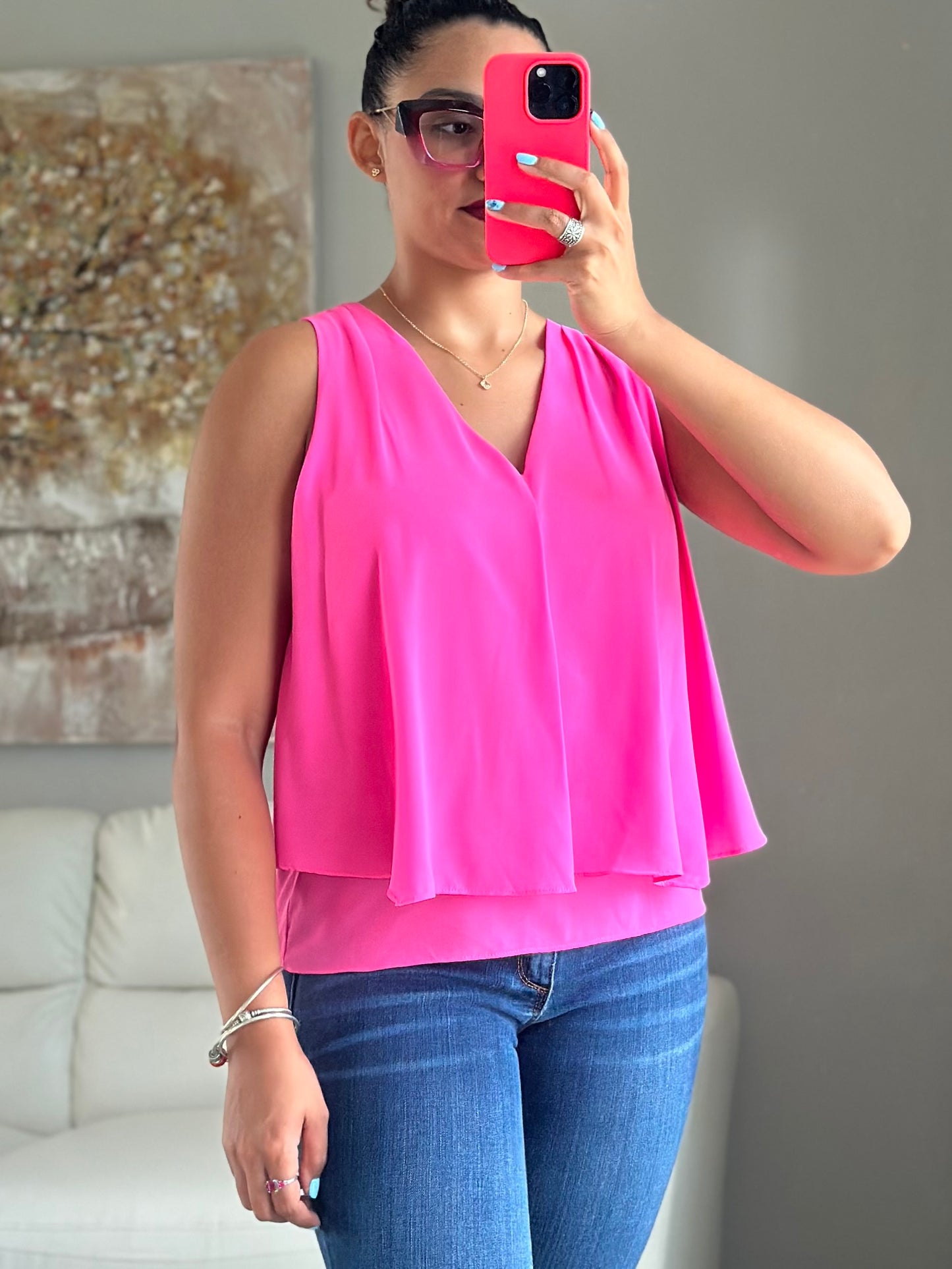 Pink V Neck Blouse