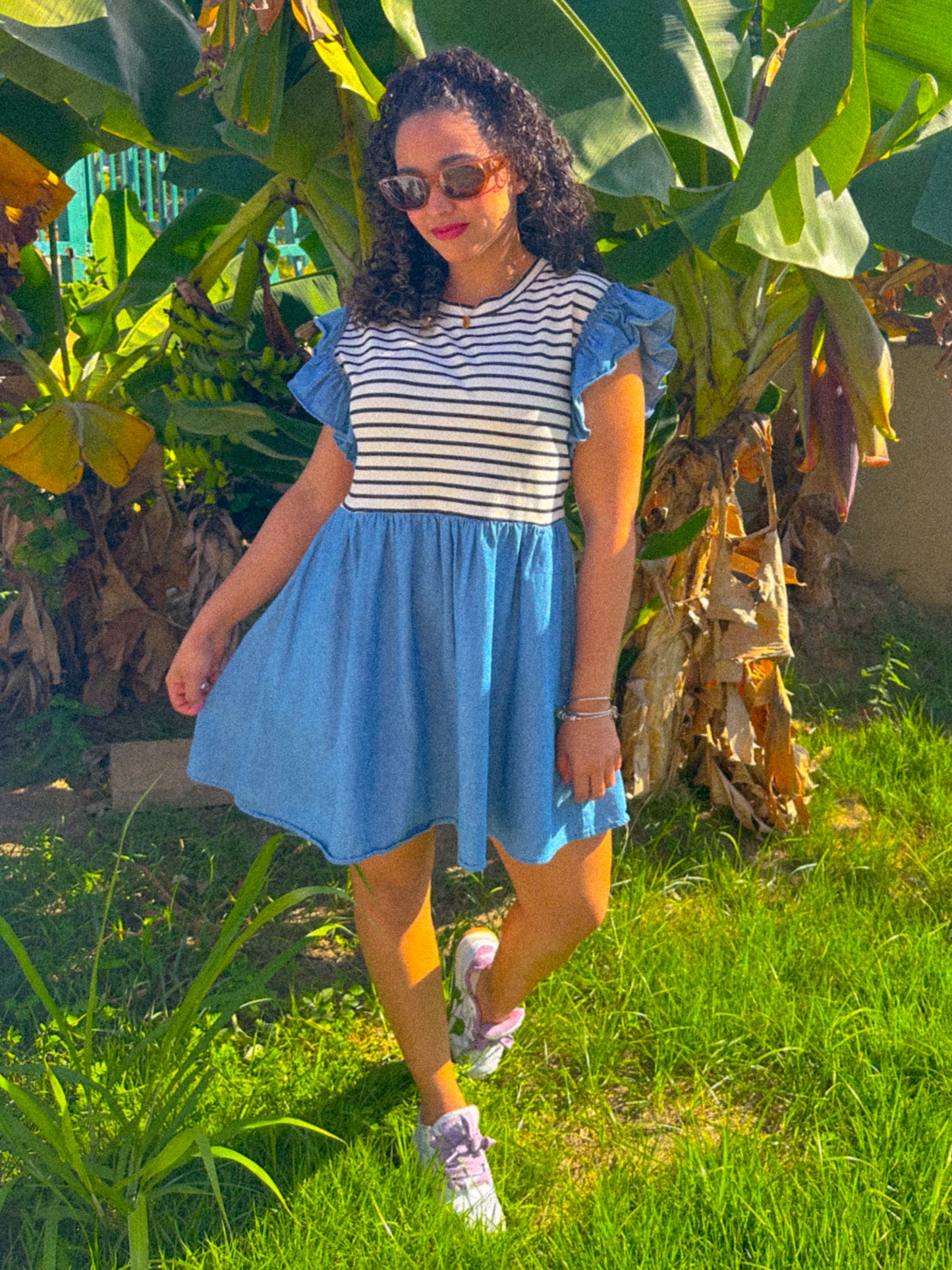 Striped Short Denim Dress