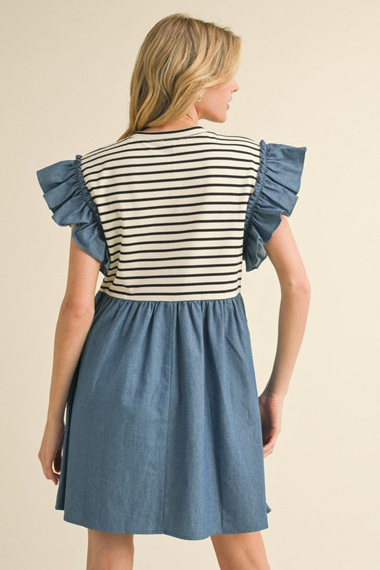 Striped Short Denim Dress