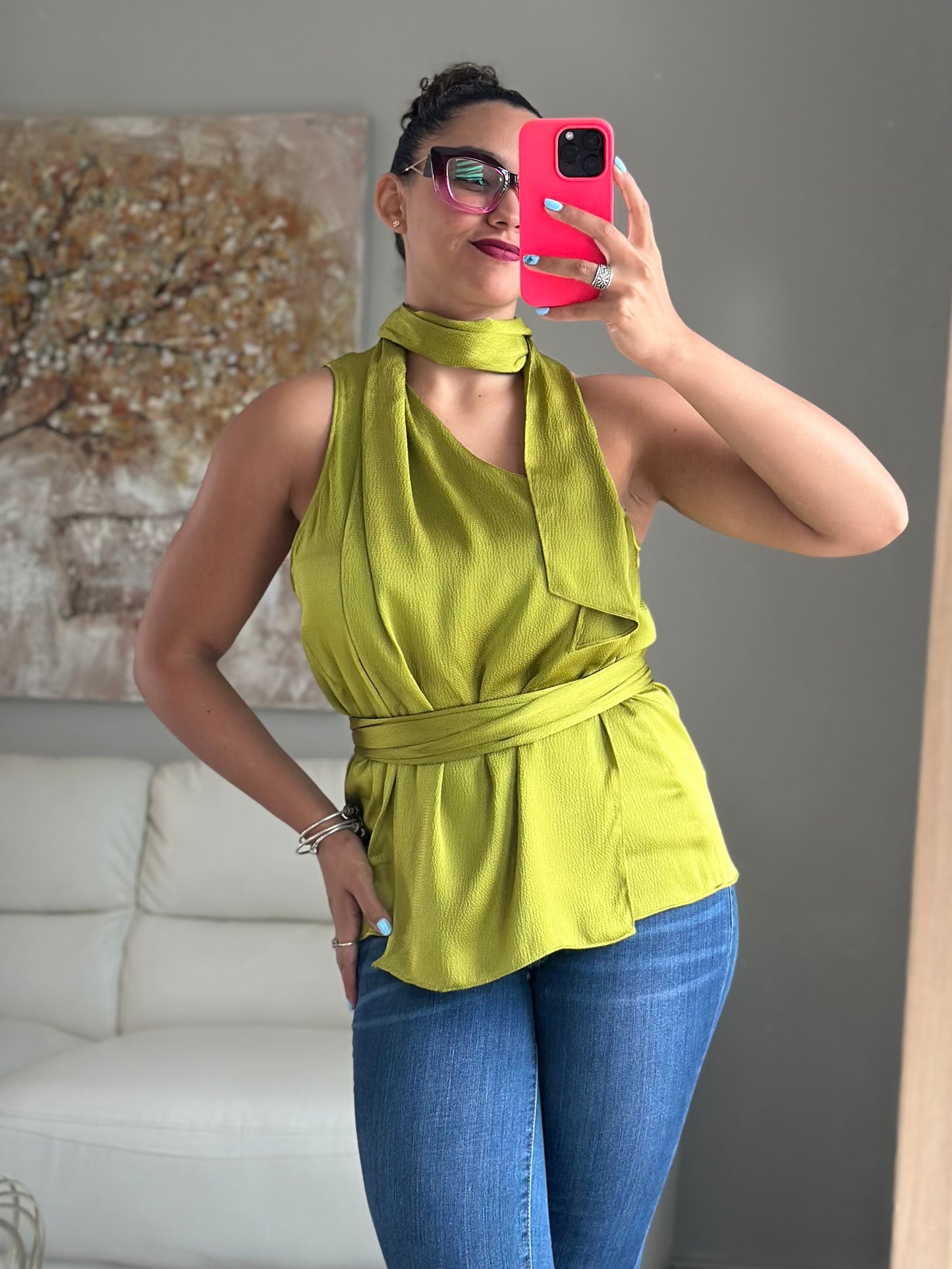 One Shoulder Satin Blouse