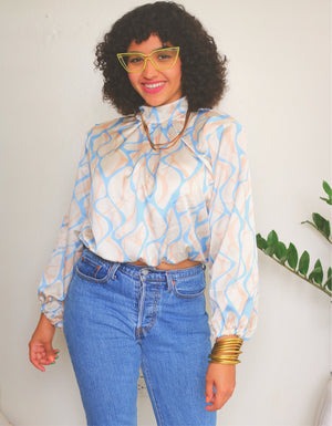 Silky Mock Neck Crop Blouse