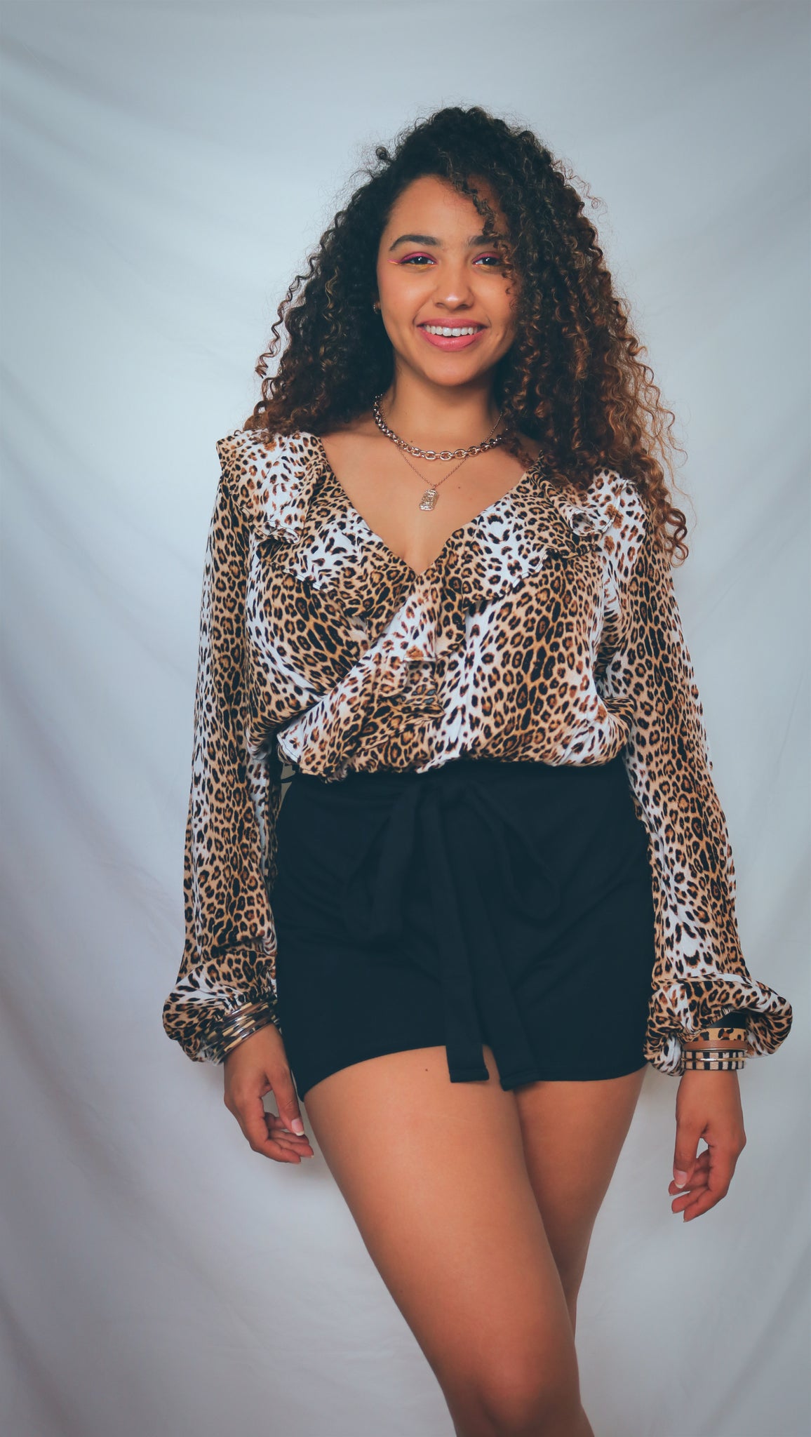 Animal print ruffled romper