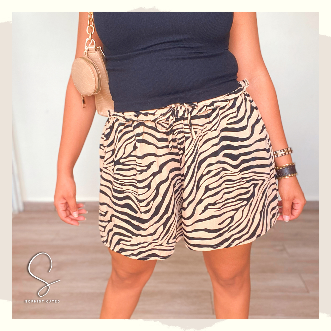 Zebra print taupe shorts