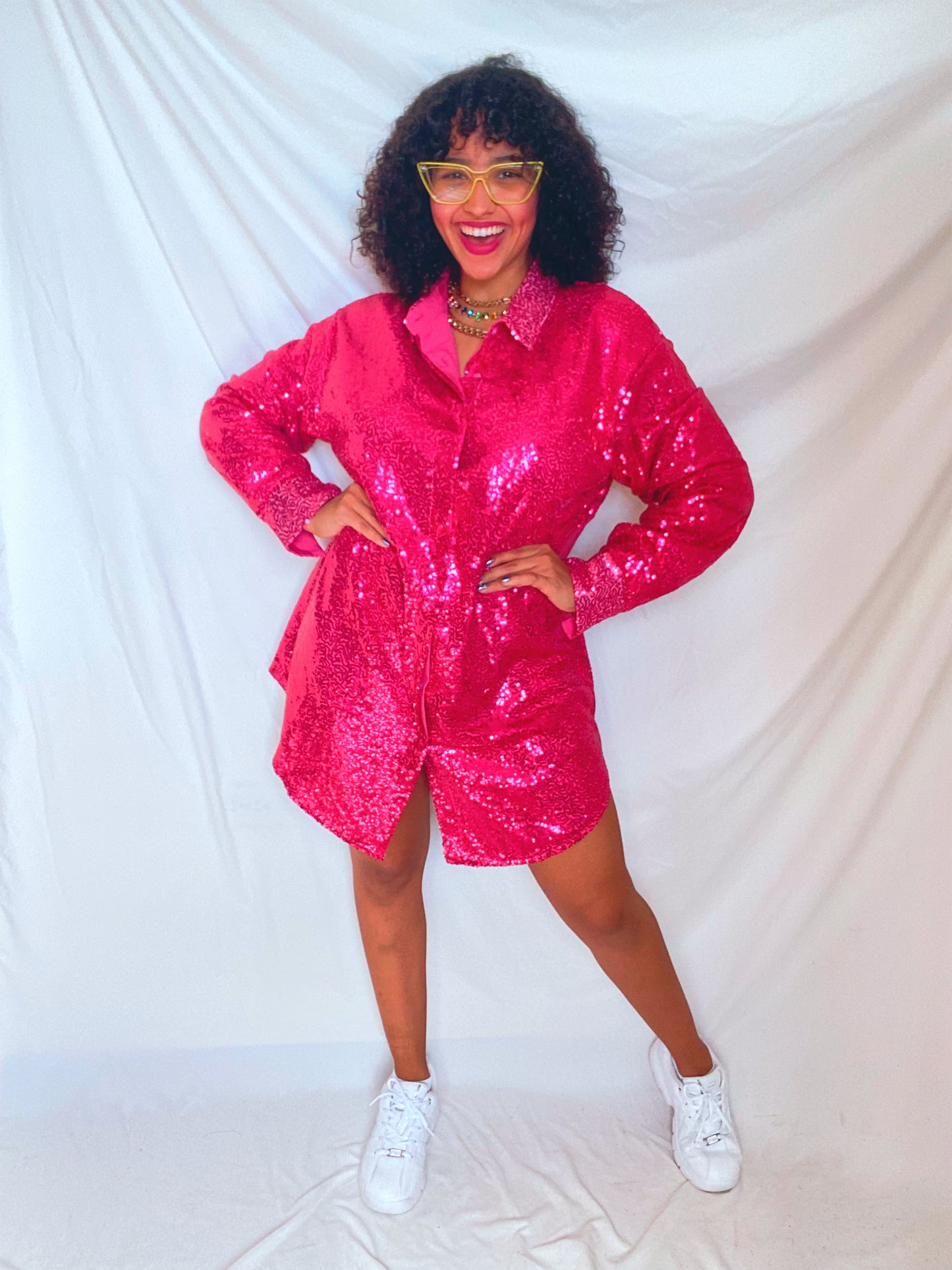 Fushia Sequin Shirt Dress