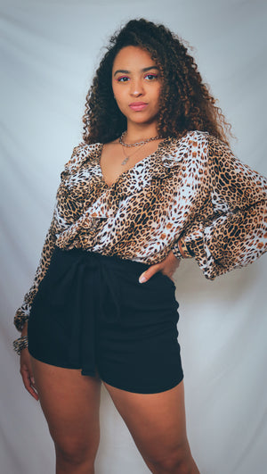 Animal print ruffled romper