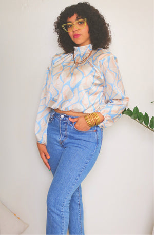 Silky Mock Neck Crop Blouse