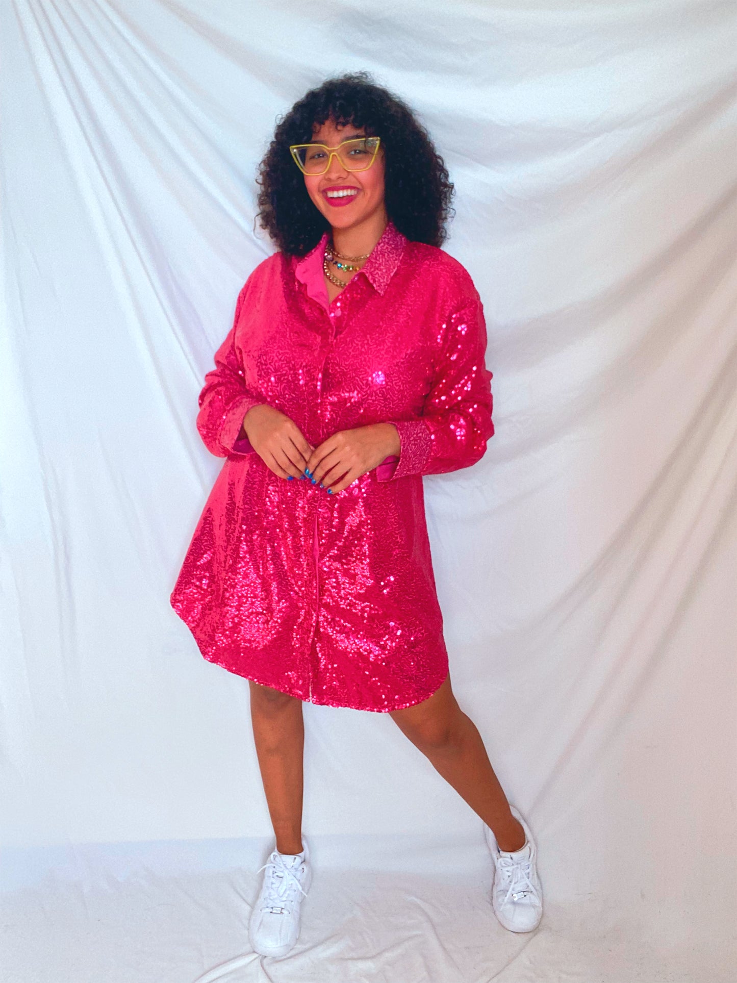 Fushia Sequin Shirt Dress