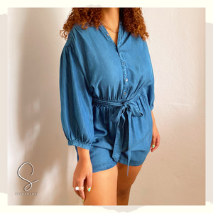 Denim long sleeve romper