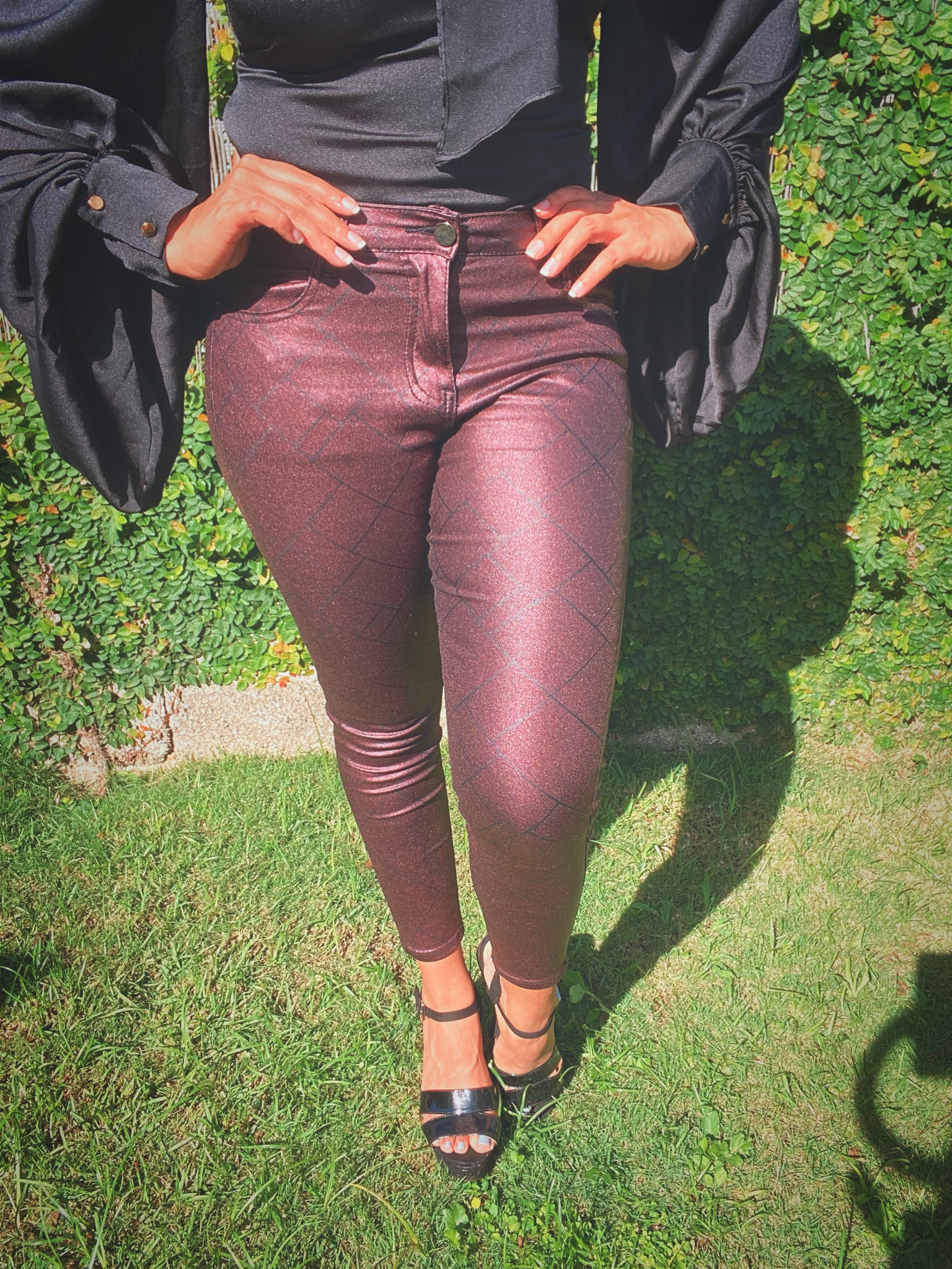 Sydne Summer wears Bebe burgundy leather pants | Sydne Style