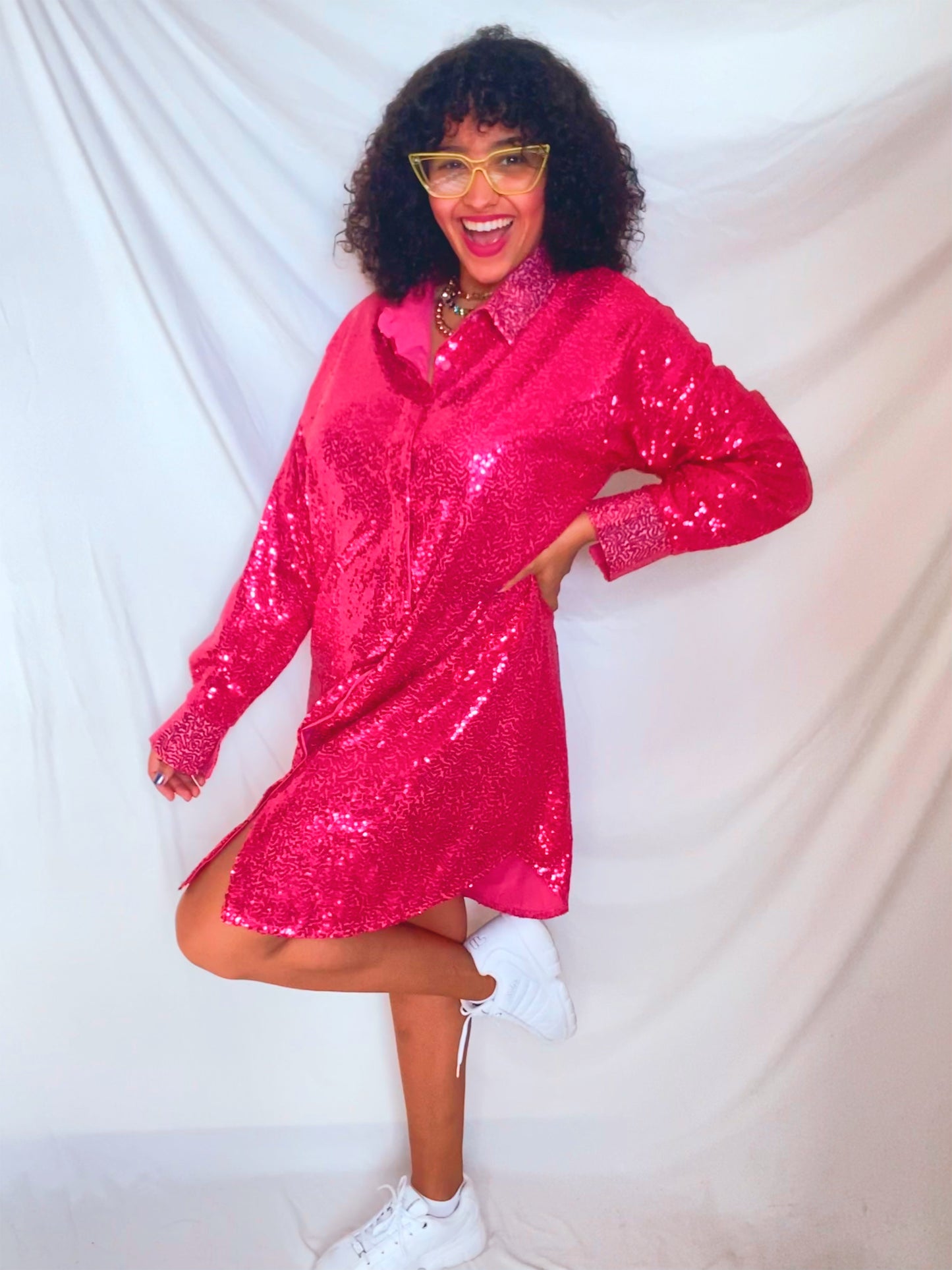 Fushia Sequin Shirt Dress